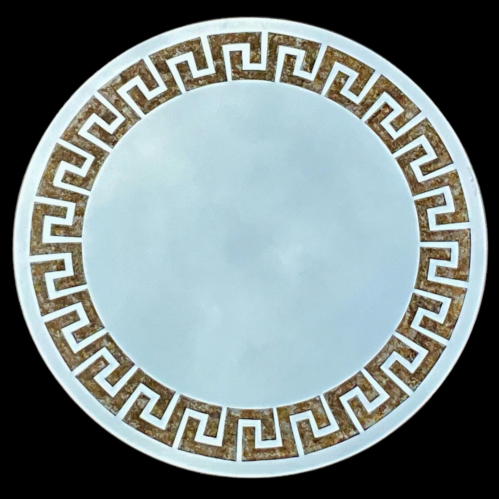American Late 20th-C. Neo-Classical Style Faux Tortoise & Greek Key Round Wall Mirror For Sale