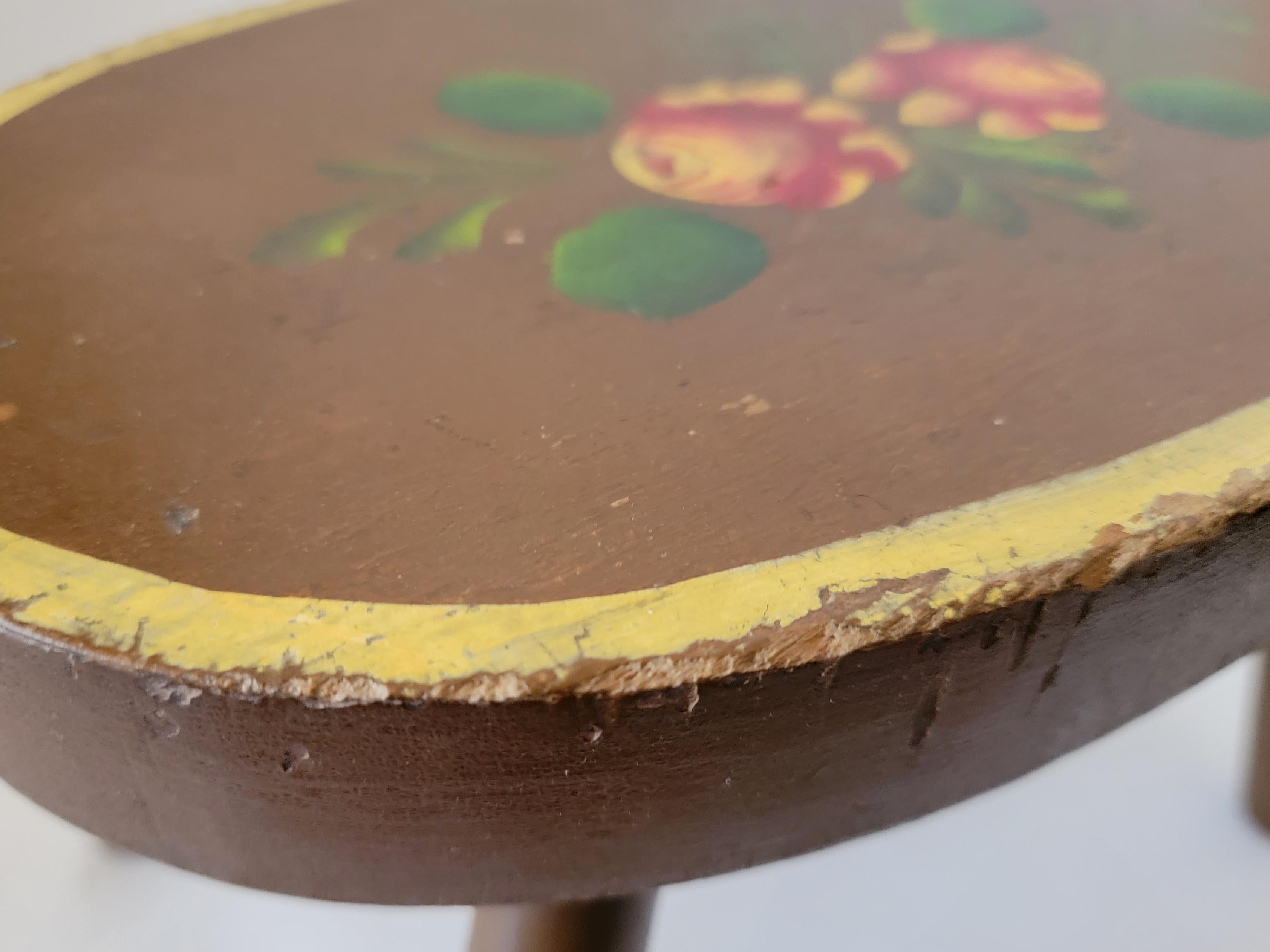 Late 20th C original painted oval floral stool. Lancaster County, PA.