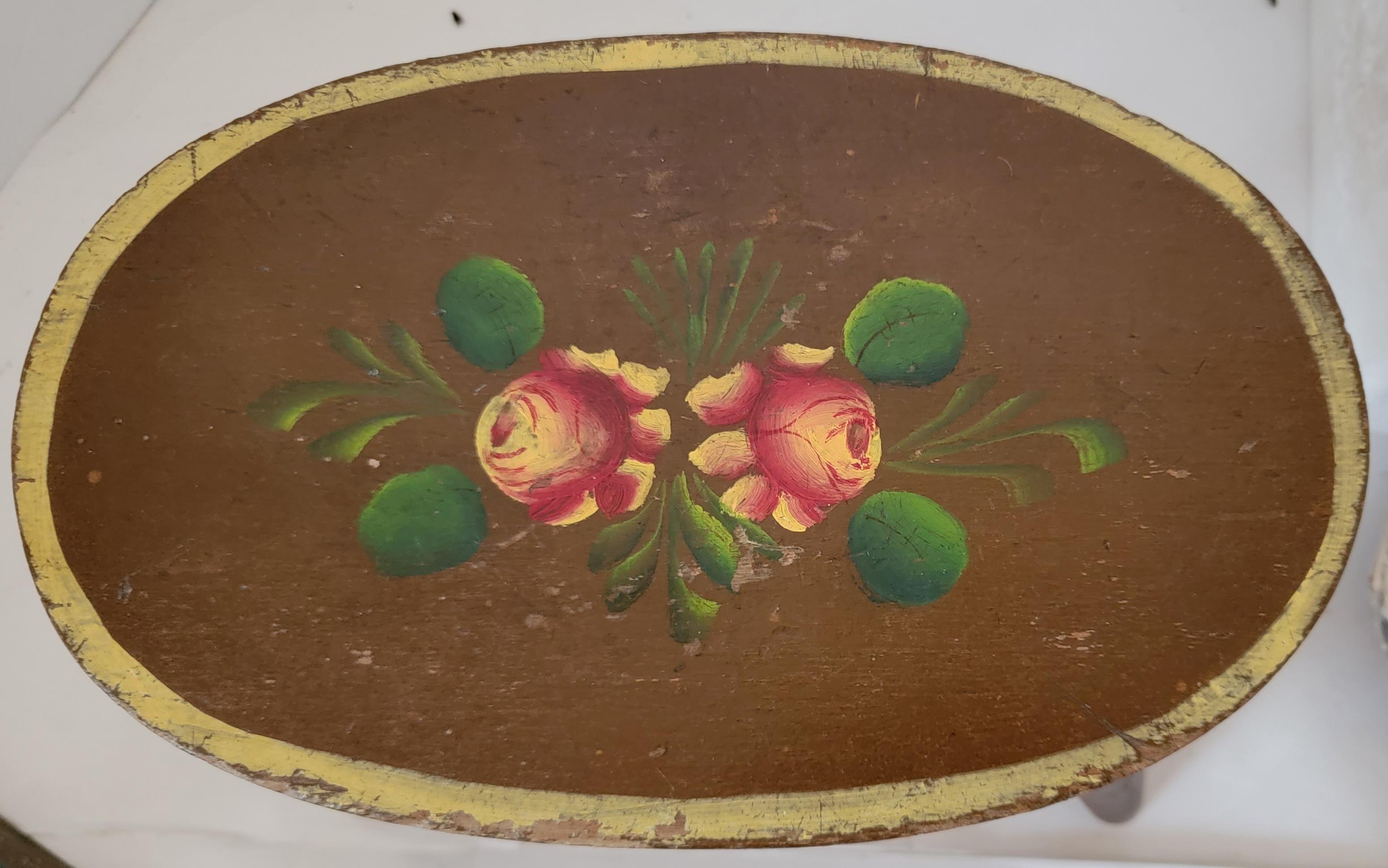 Late 20th C Original Painted Oval Floral Stool In Good Condition For Sale In Los Angeles, CA