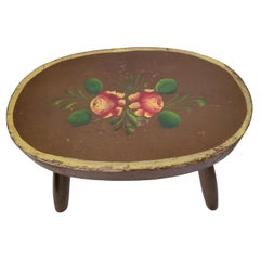 Late 20th C Original Painted Oval Floral Stool