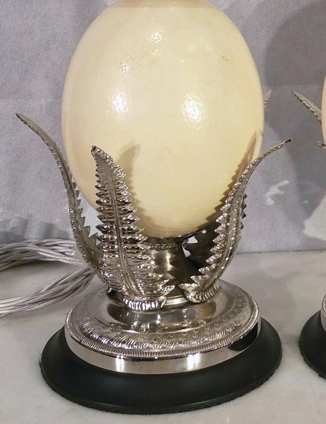 English Late 20th Century Pair of Ostrich Egg Table Lamps