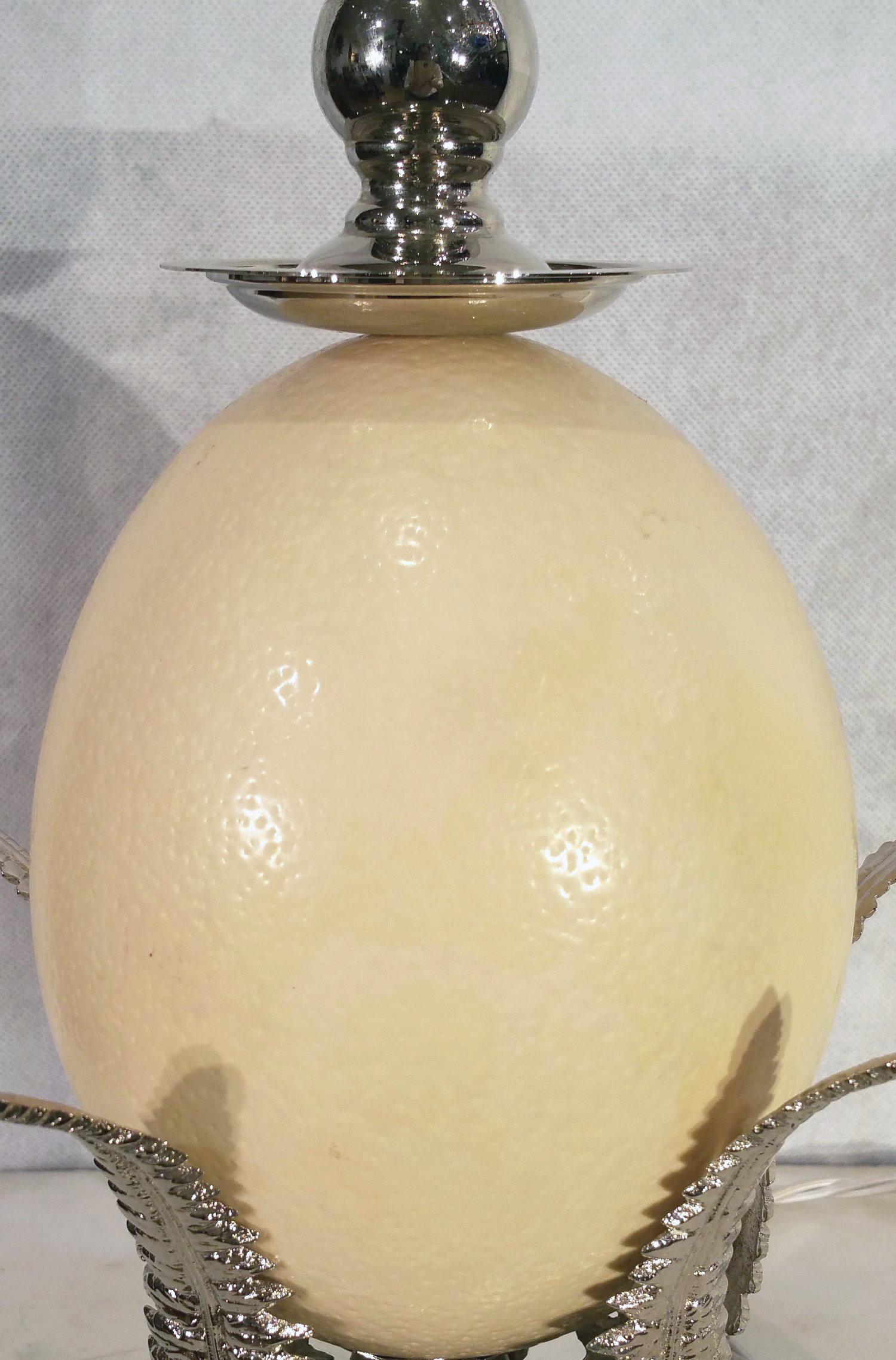 Silver Plate Late 20th Century Pair of Ostrich Egg Table Lamps
