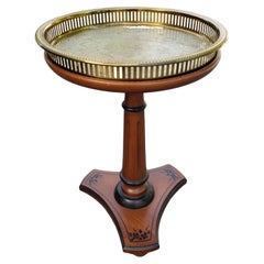 Used Late 20th C. Pedestal Walnut Candle Stand w/ Galleried Etched Brass Tray Insert