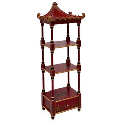 Late 20th Century Red Chinoiserie Pagoda Form Wall Shelf / Étagère