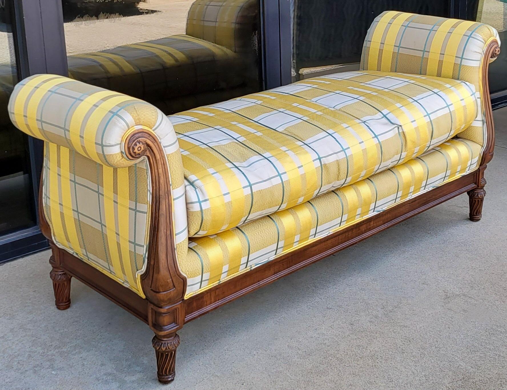 American Late 20th-C. Regency Style Mahogany Upholstered Daybed / Bench / Chaise