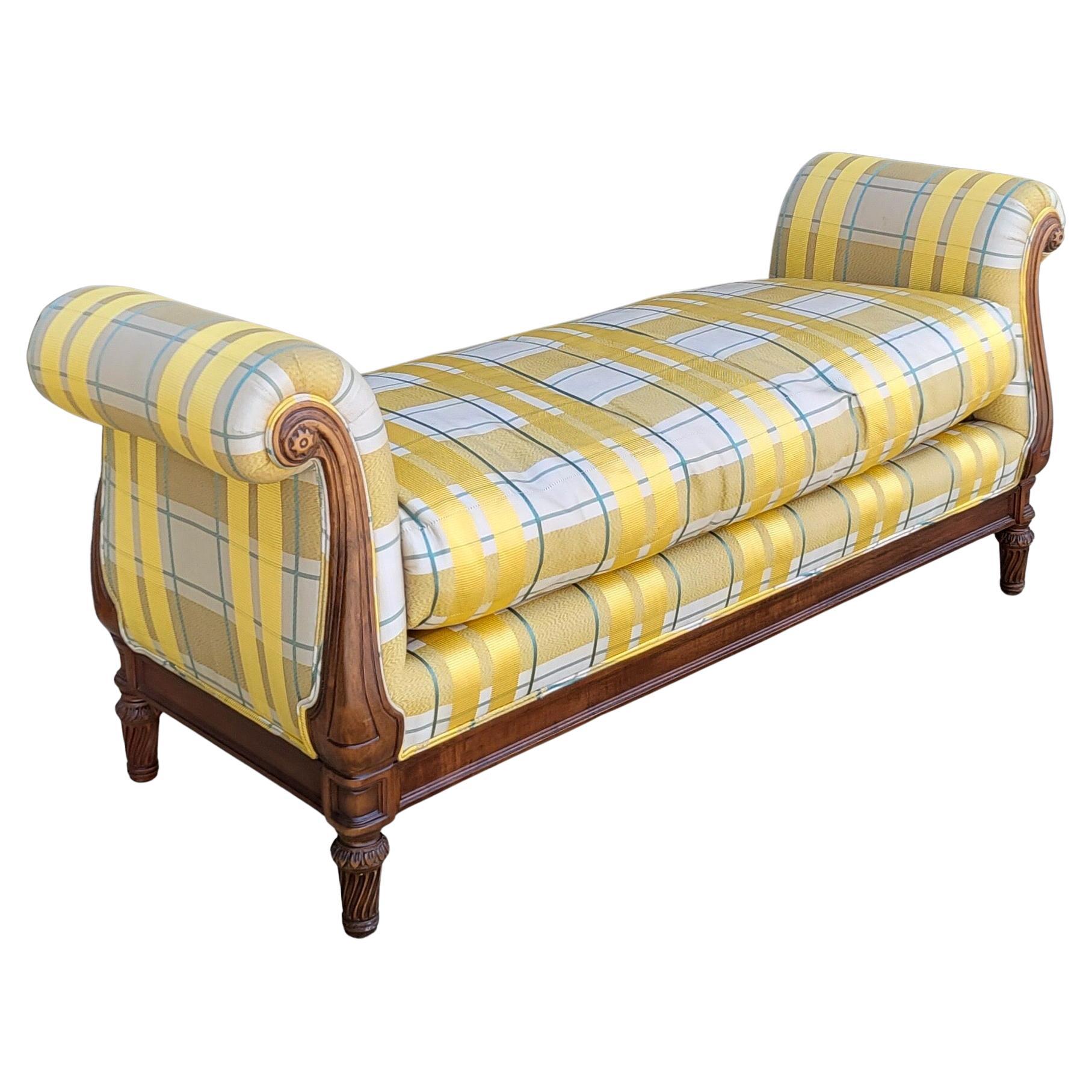 Late 20th-C. Regency Style Mahogany Upholstered Daybed / Bench / Chaise
