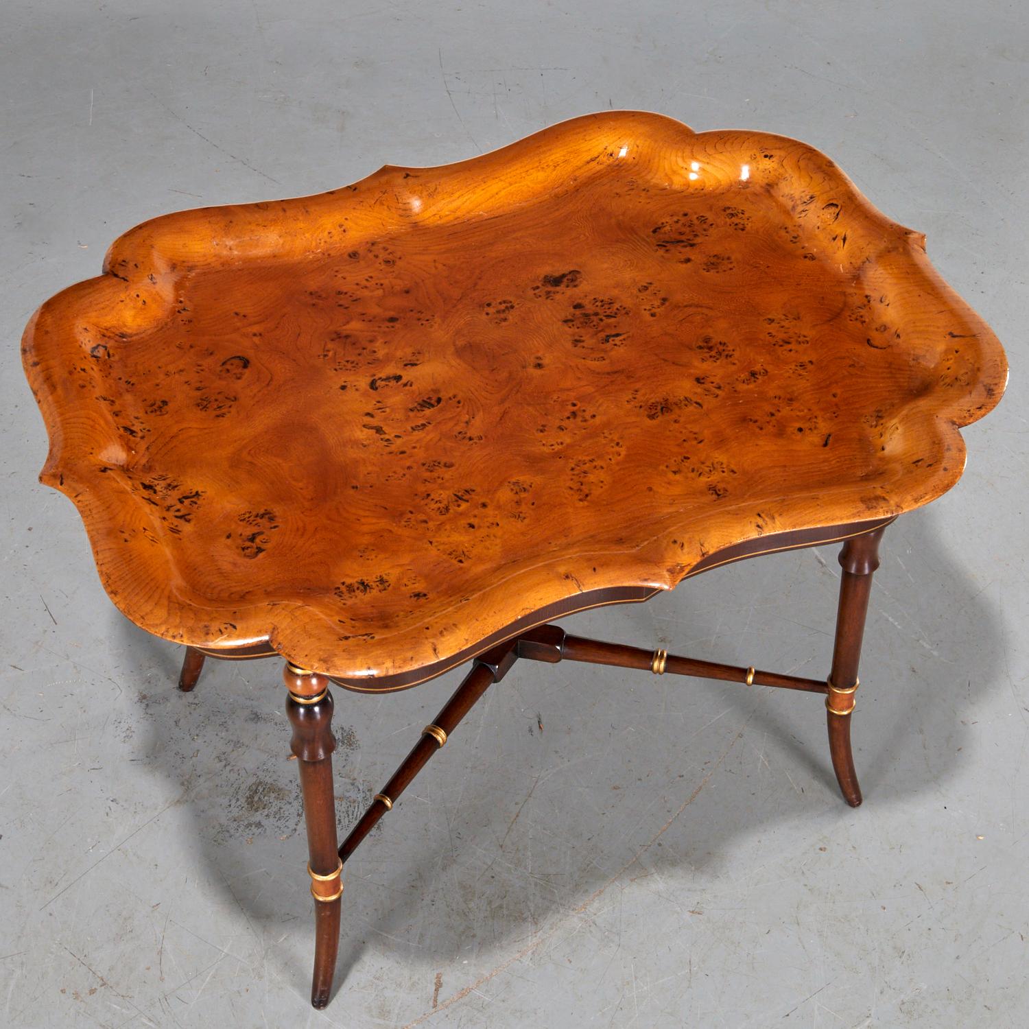 Hand-Crafted Late 20th C. Regency Style Yew Wood Removable Tray On Table Stand For Sale