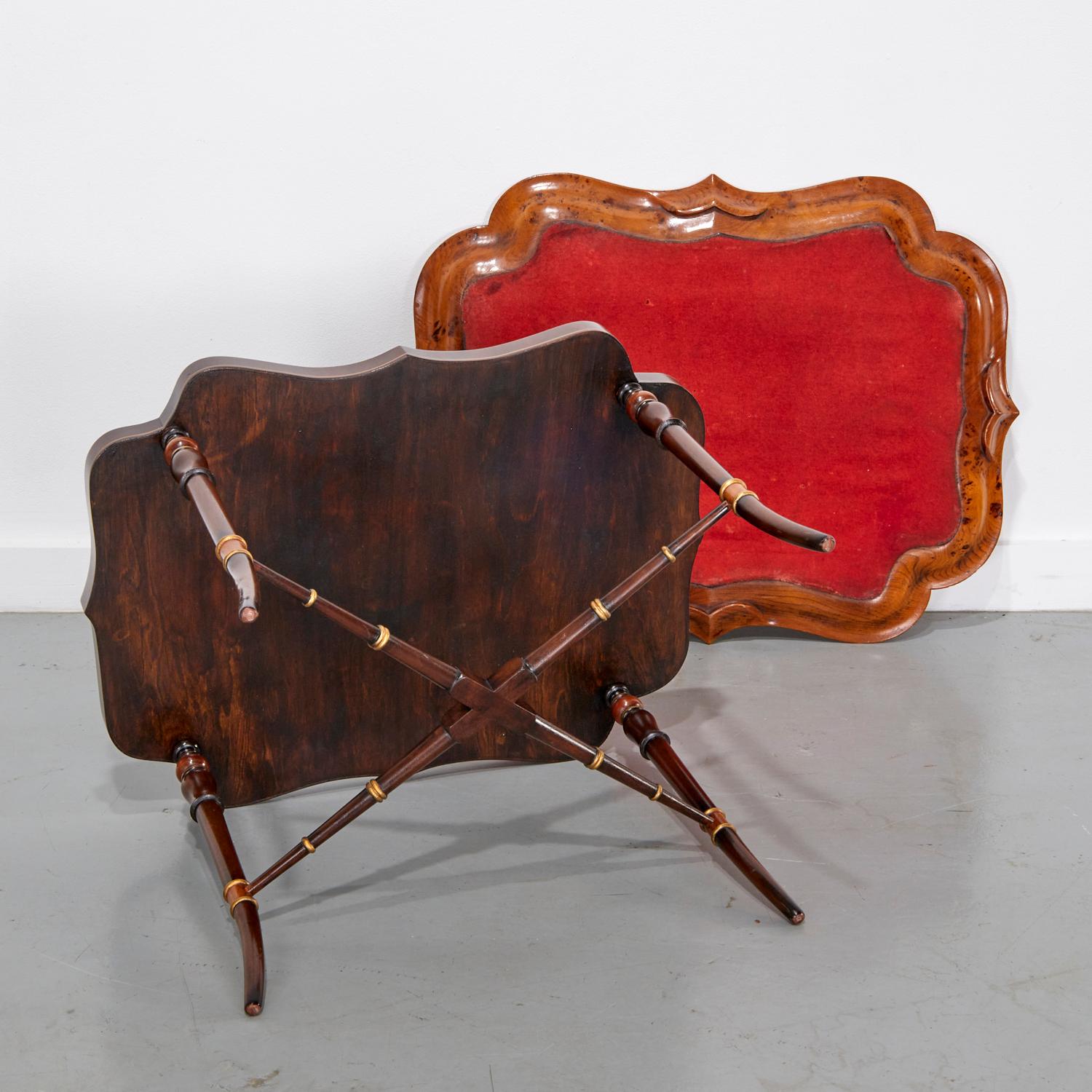 Brass Late 20th C. Regency Style Yew Wood Removable Tray On Table Stand For Sale