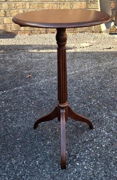Late 20th C. Stained Cherry Hardwood Tripod Pedestal Side Table Candle Stand