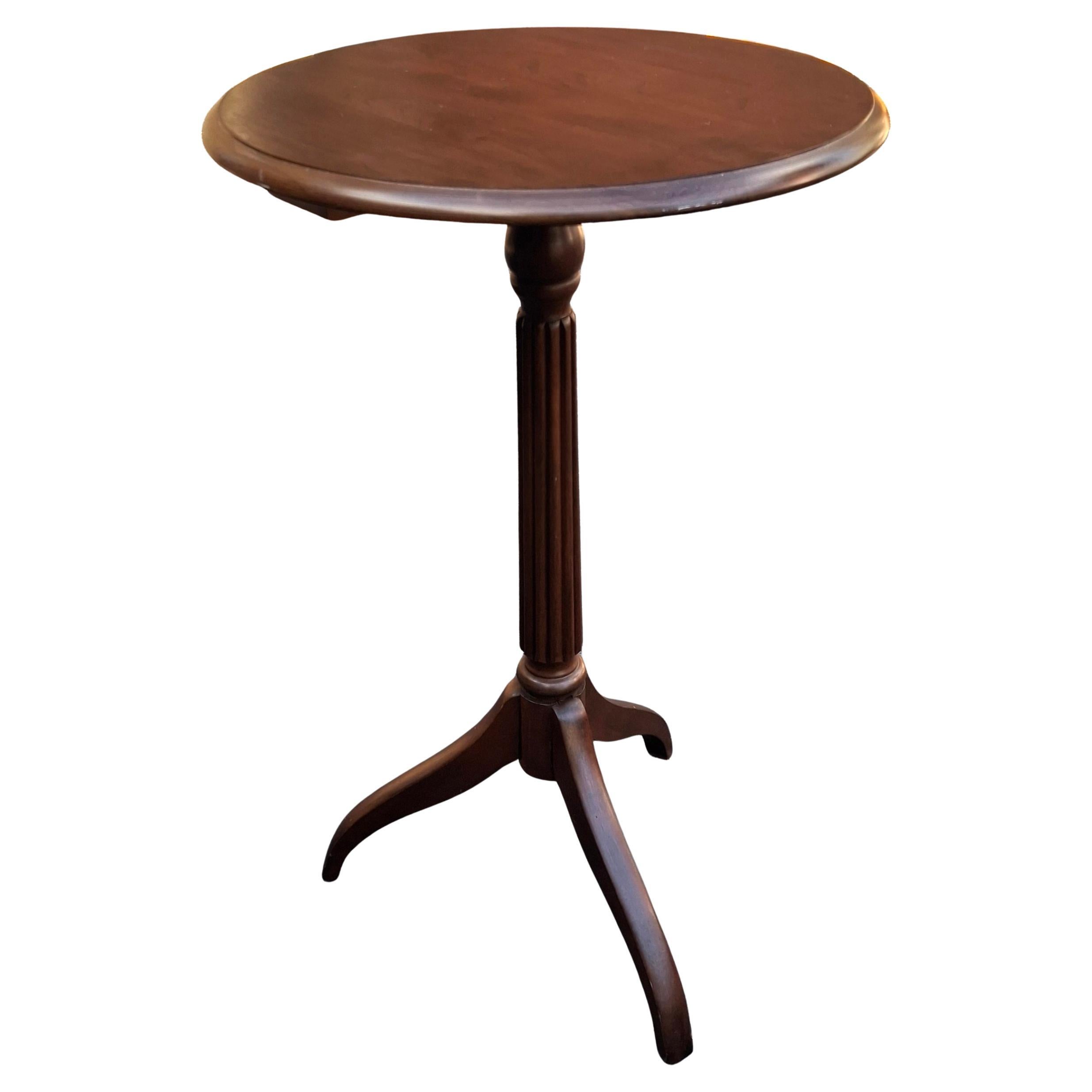 Late 20th C. Stained Cherry Hardwood Tripod Pedestal Side Table Candle Stand