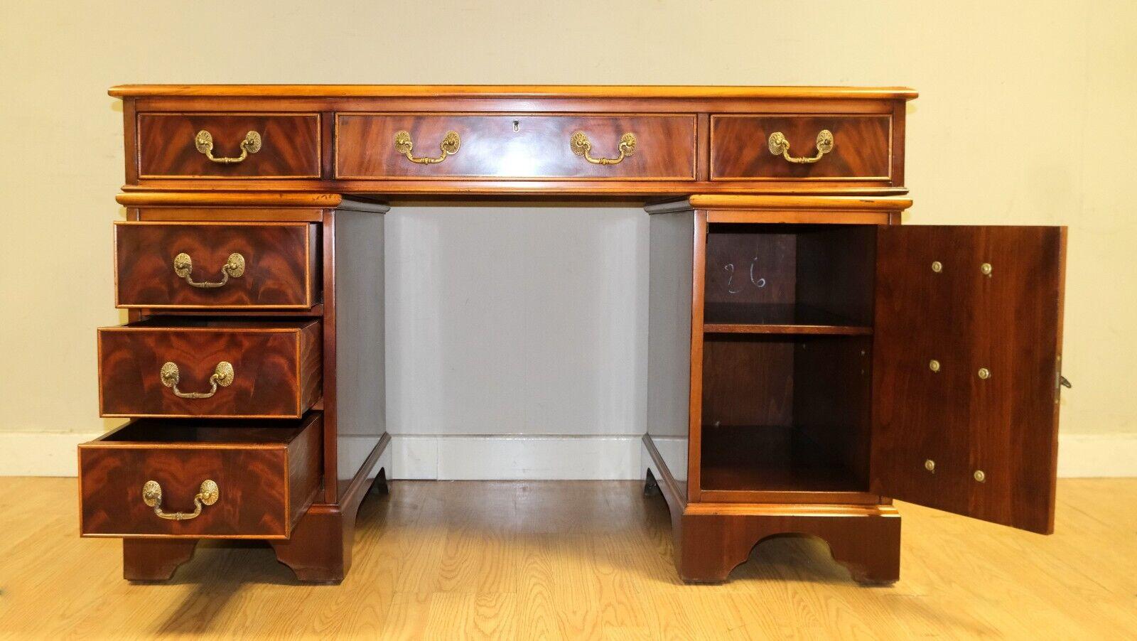 Hand-Crafted LATE 20TH C WARING & GILLOW PEDESTAL DESK WiTH GOLD TOOLED RED LEATHER TOP  For Sale