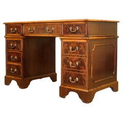 LATE 20TH C WARING & GILLOW PEDESTAL DESK WiTH GOLD TOOLED RED LEATHER TOP 