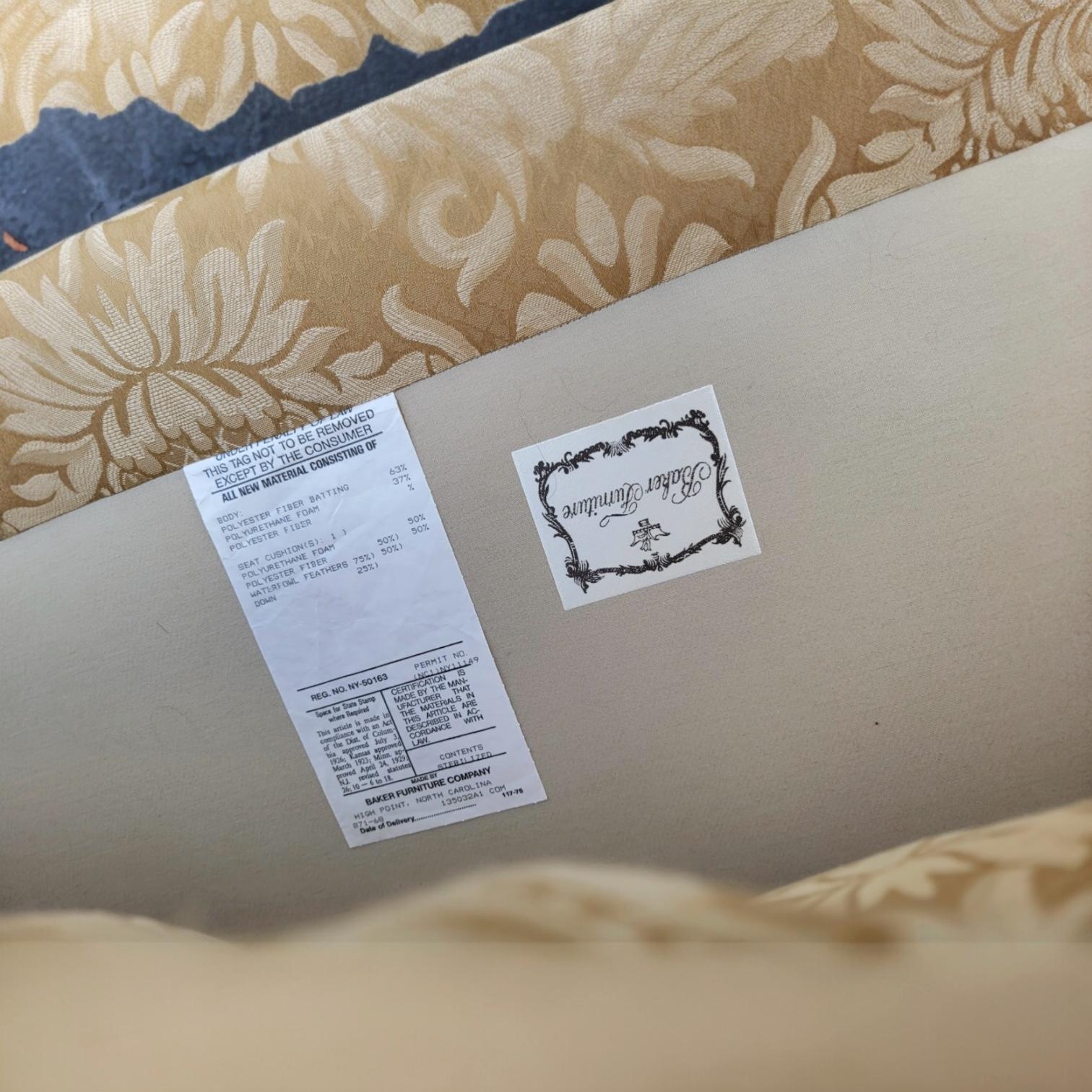 Late 20th-C. Yellow Damask Tufted Sofa / Settee With Down Cushion By Baker Furn. In Good Condition In Kennesaw, GA