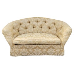Late 20th-C. Yellow Damask Tufted Sofa / Settee With Down Cushion By Baker Furn.