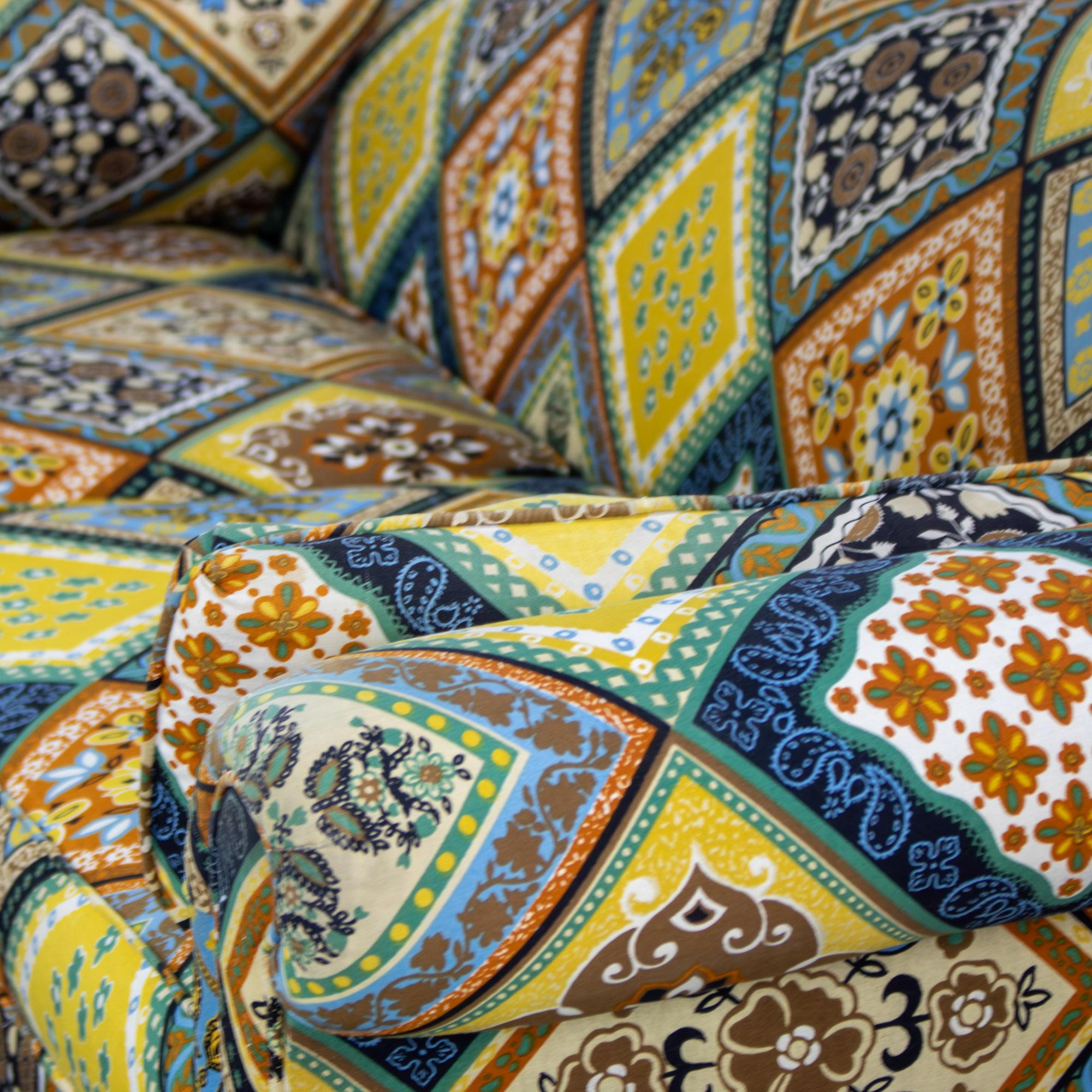 Late 20th Camelback Sofa w/Multicolored Patchwork Fabric & Tight Back by Rowe For Sale 4