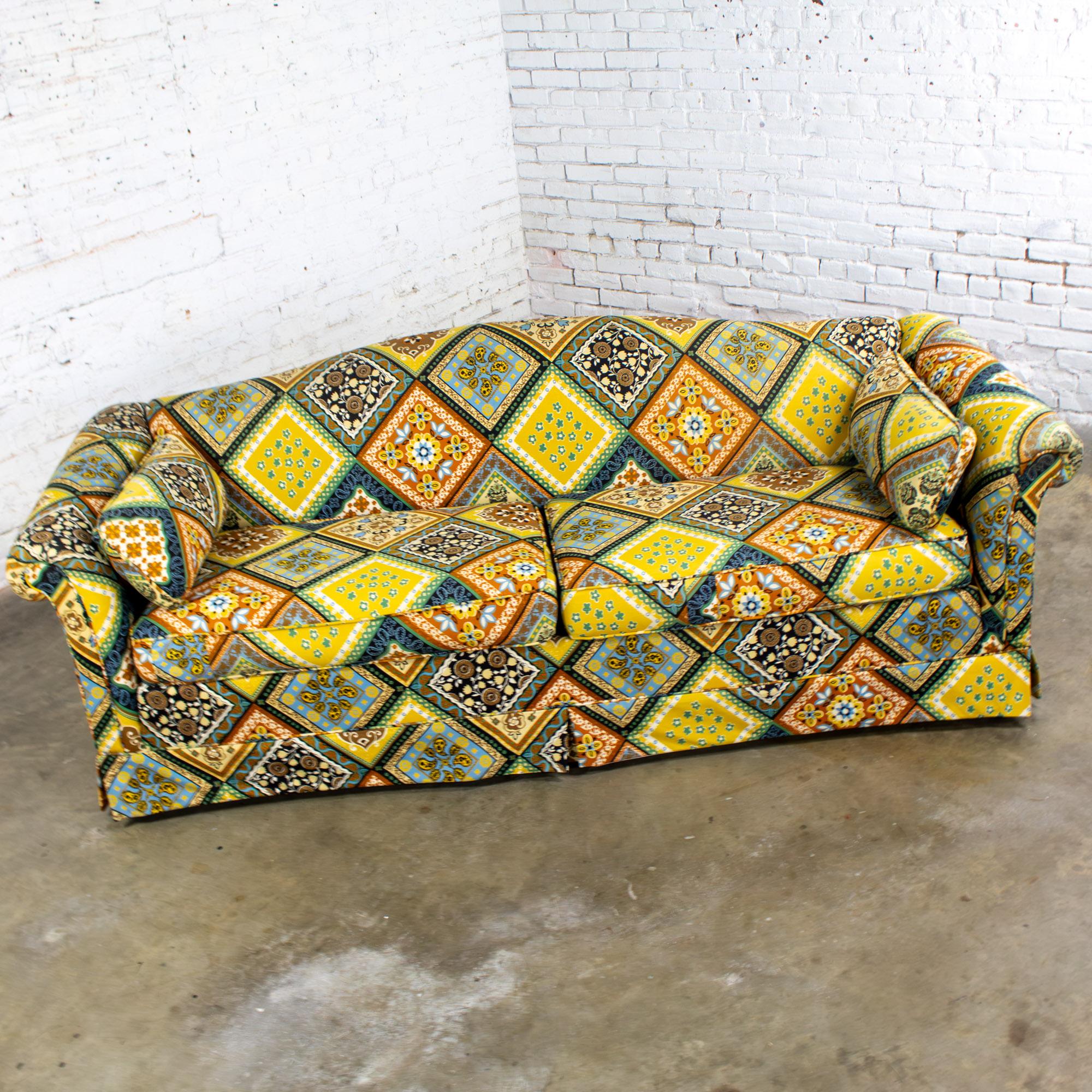 Late 20th Camelback Sofa w/Multicolored Patchwork Fabric & Tight Back by Rowe For Sale 6