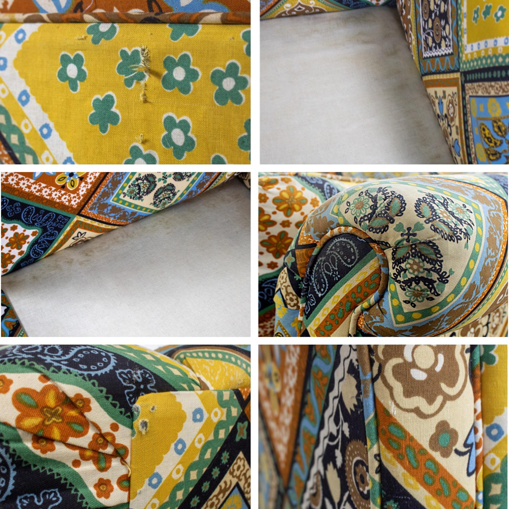 Late 20th Camelback Sofa w/Multicolored Patchwork Fabric & Tight Back by Rowe For Sale 9