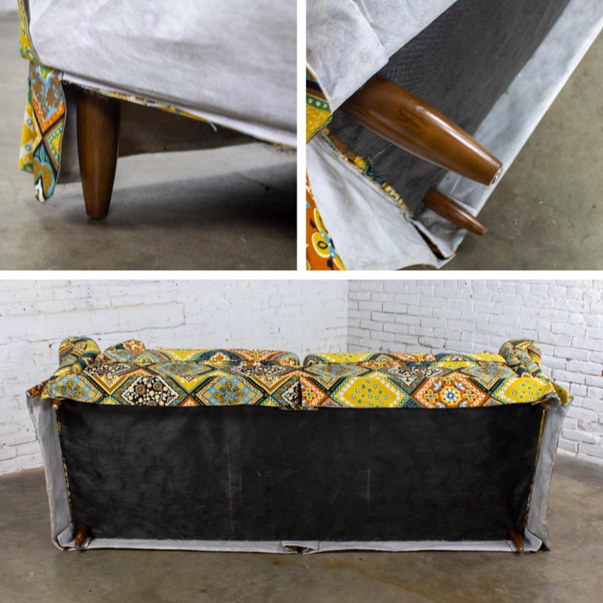 Late 20th Camelback Sofa w/Multicolored Patchwork Fabric & Tight Back by Rowe For Sale 10