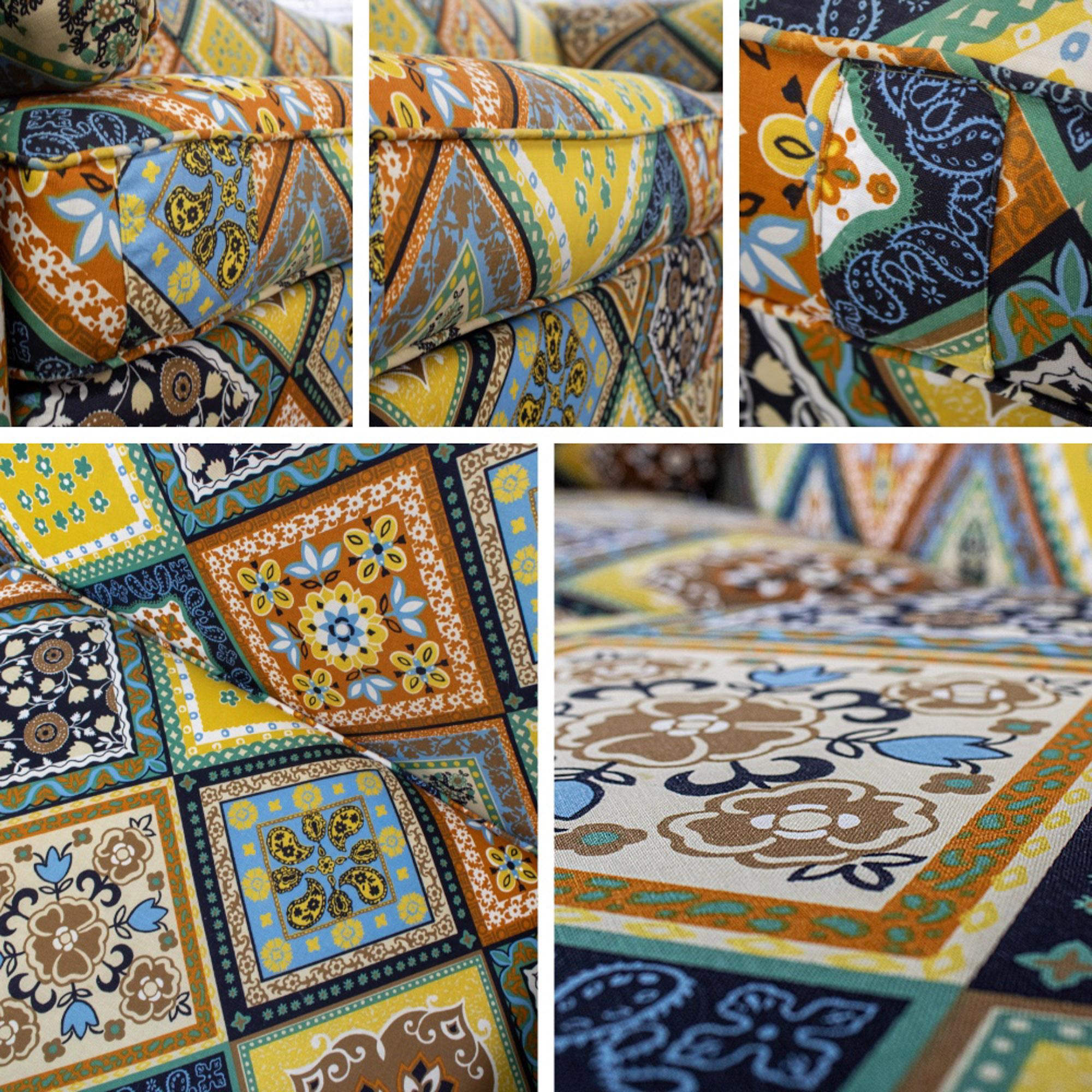 Late 20th Camelback Sofa w/Multicolored Patchwork Fabric & Tight Back by Rowe For Sale 11