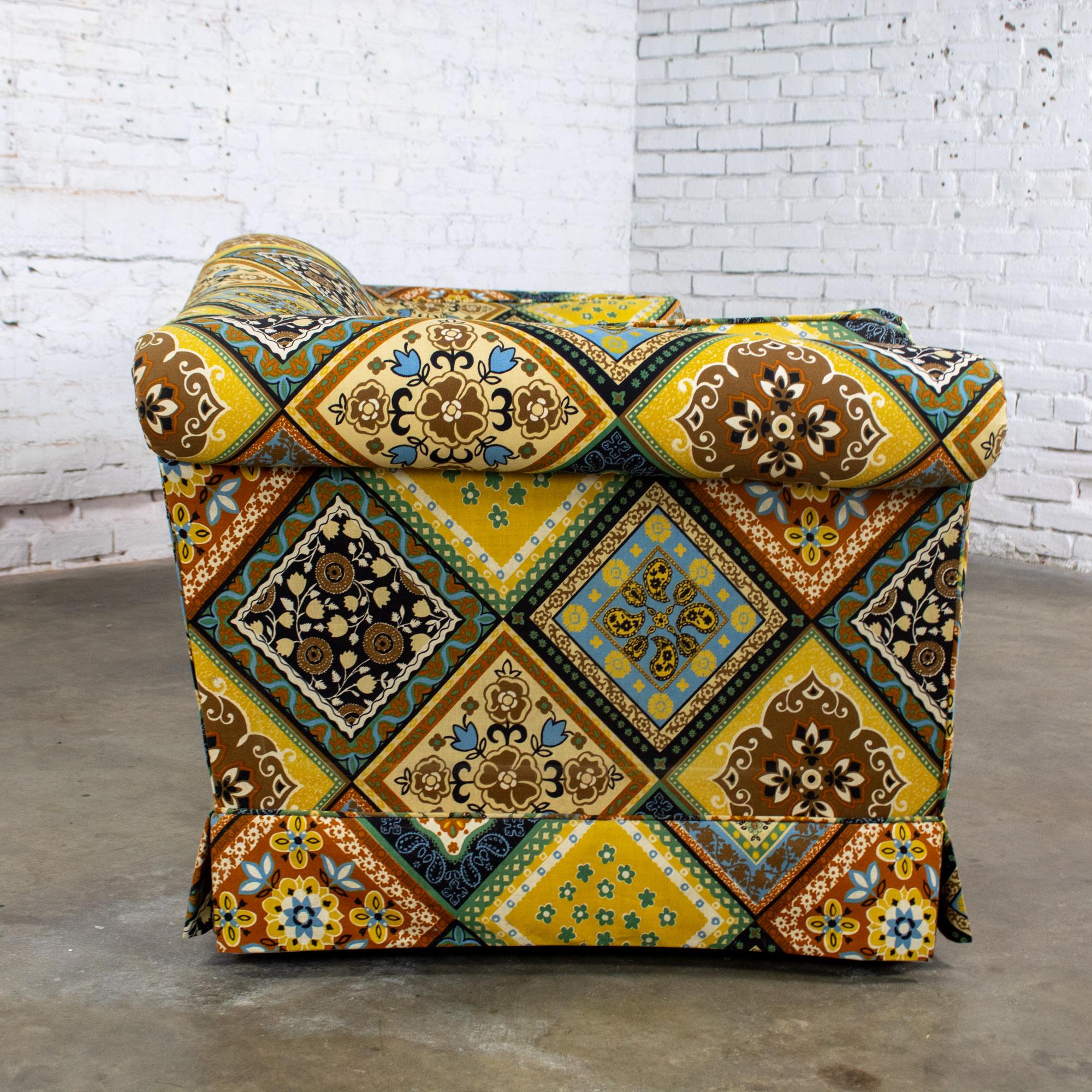 20th Century Late 20th Camelback Sofa w/Multicolored Patchwork Fabric & Tight Back by Rowe For Sale
