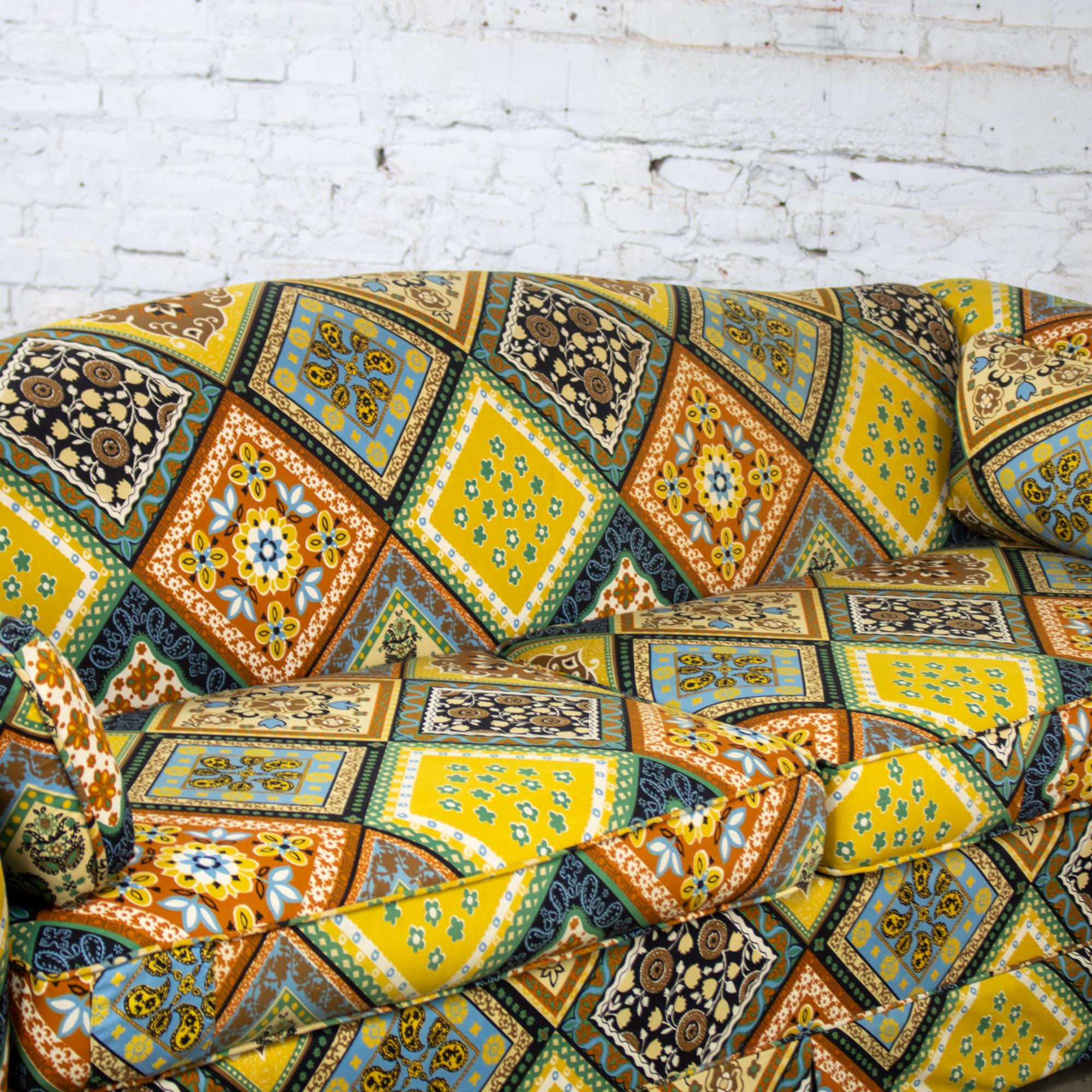Late 20th Camelback Sofa w/Multicolored Patchwork Fabric & Tight Back by Rowe For Sale 3