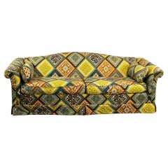 Late 20th Camelback Sofa w/Multicolored Patchwork Fabric & Tight Back by Rowe