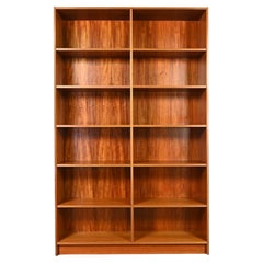 Retro Late 20th Cent Scandinavian Modern Teak Double Wide Bookcase Adjustable Shelves