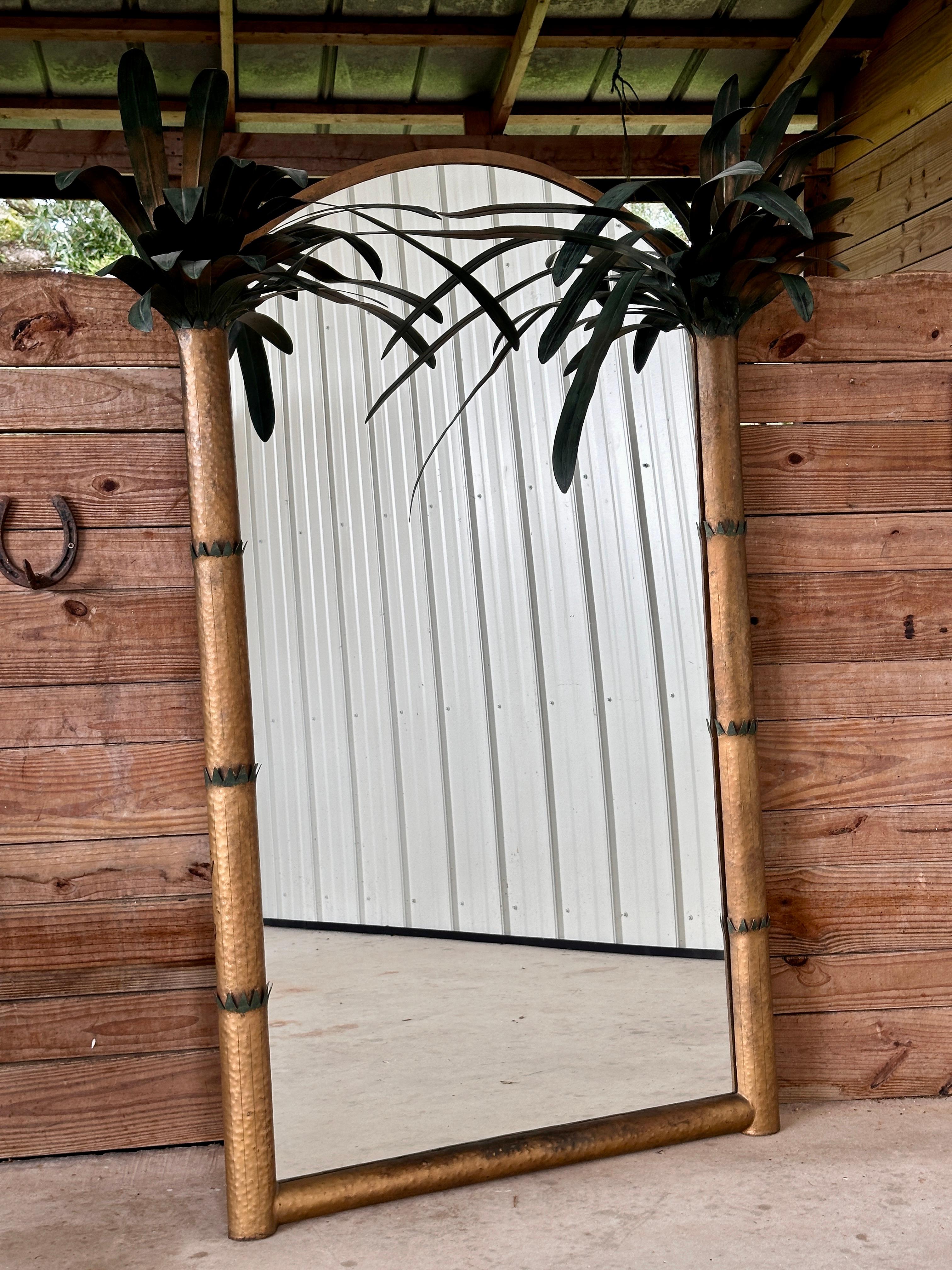 Late 20th Centruy Regency Sculptrural Metal Tole Palm Tree Wall Mirror 11