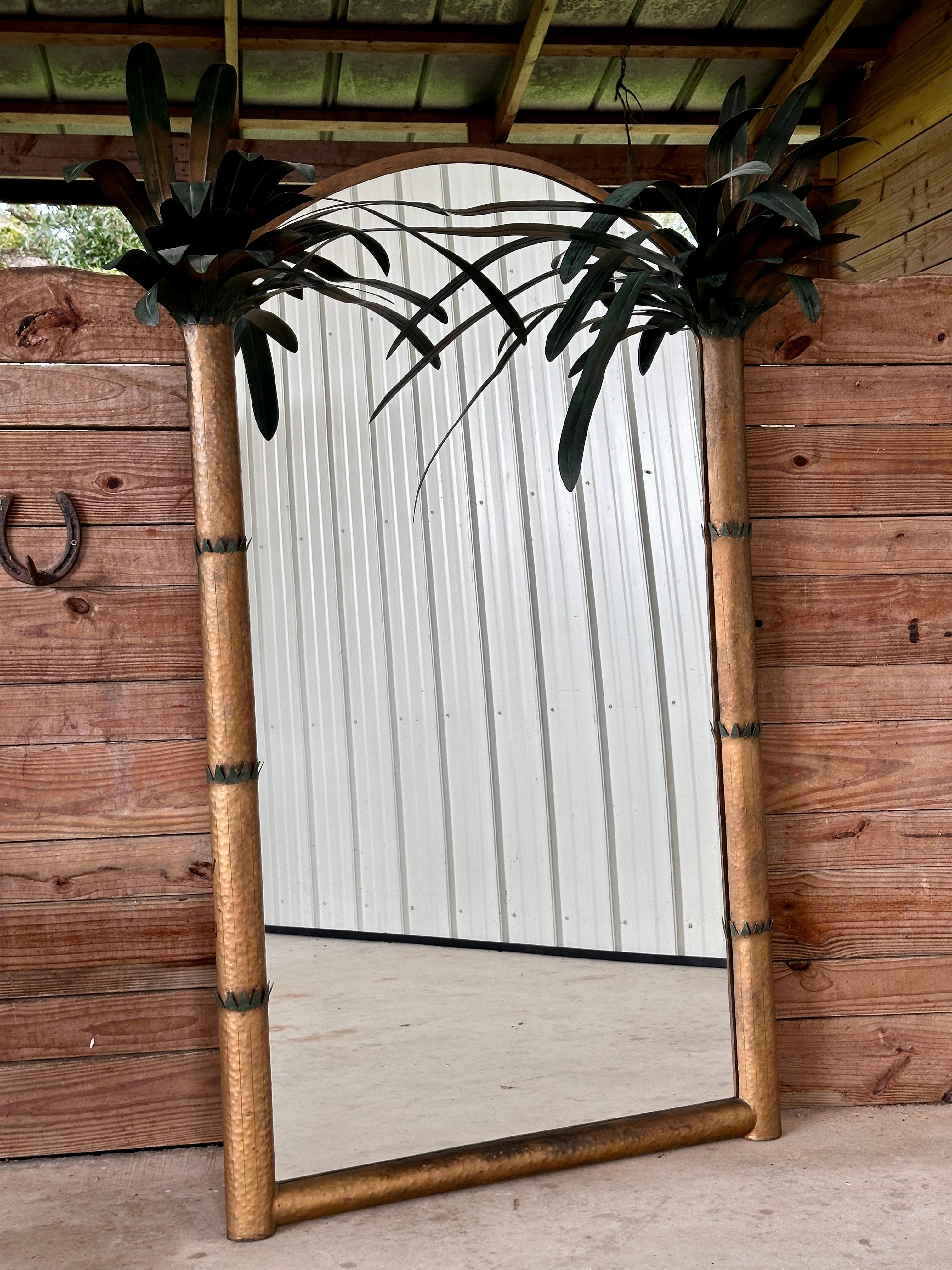 Late 20th Centruy Regency Sculptrural Metal Tole Palm Tree Wall Mirror 12