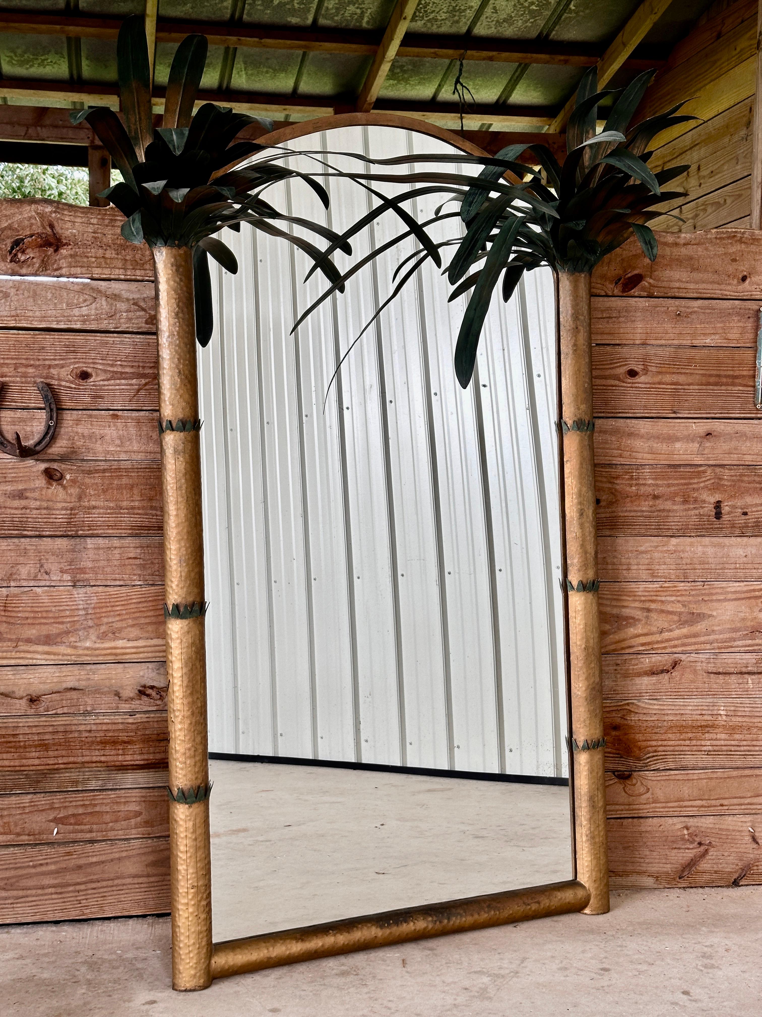 Late 20th Centruy Regency Sculptrural Metal Tole Palm Tree Wall Mirror 15