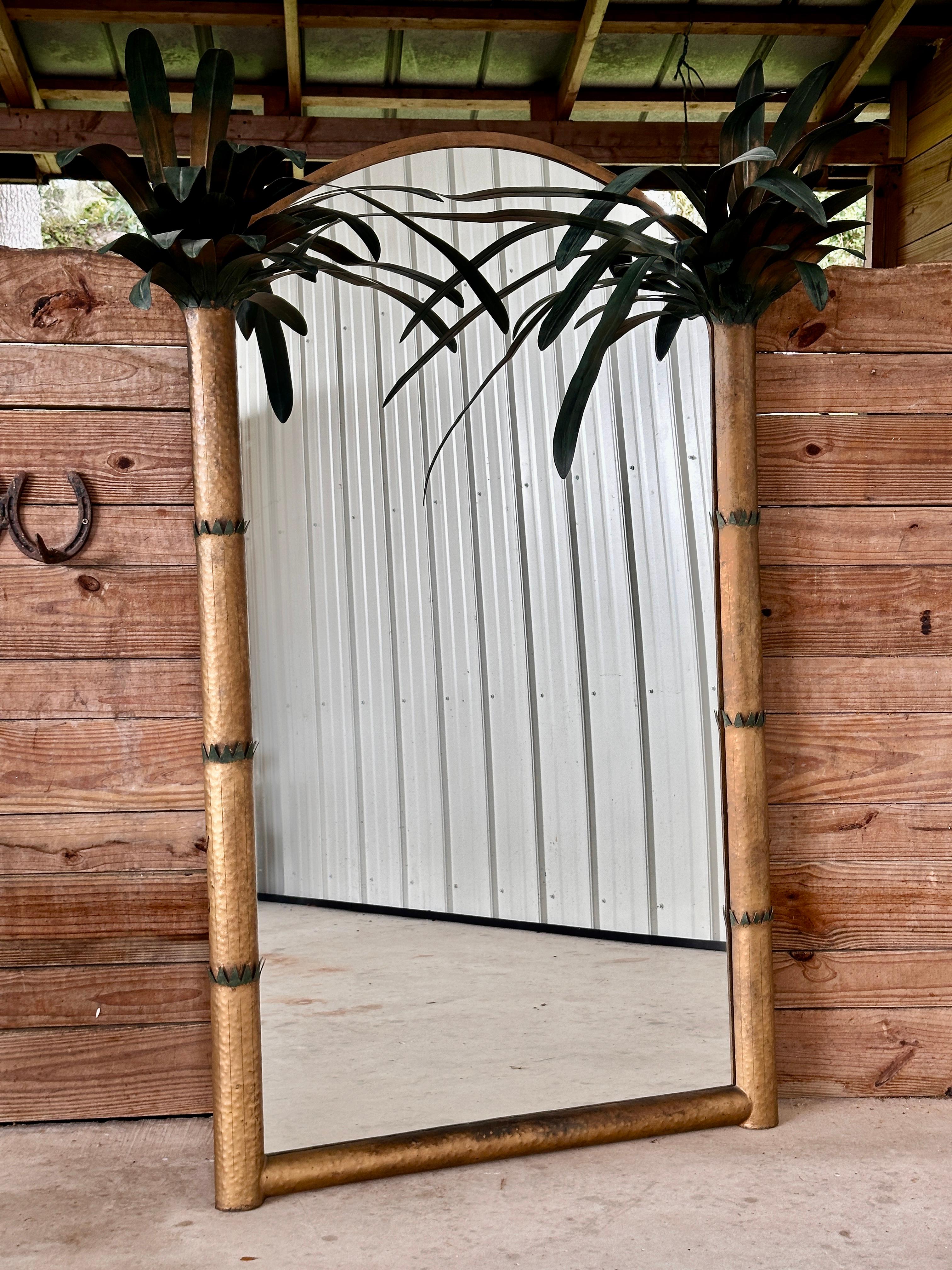 Hand-Crafted Late 20th Centruy Regency Sculptrural Metal Tole Palm Tree Wall Mirror
