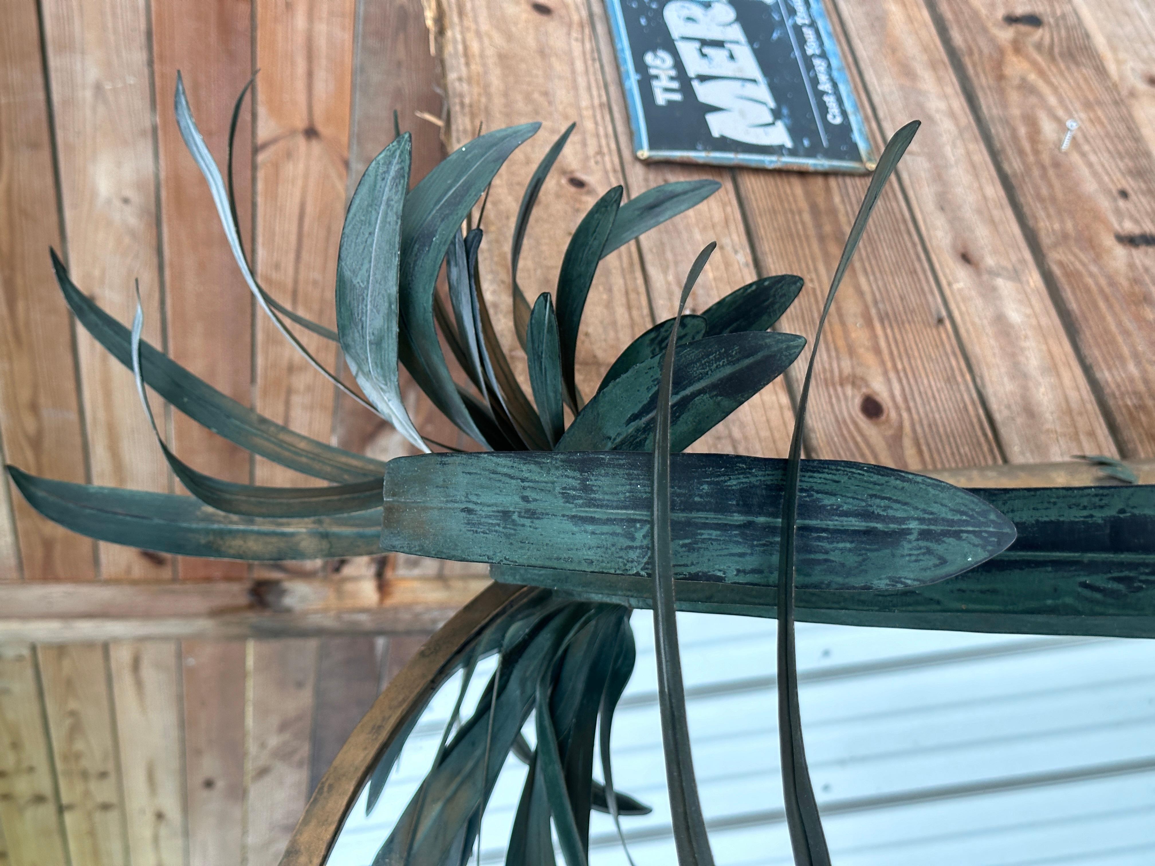 Late 20th Centruy Regency Sculptrural Metal Tole Palm Tree Wall Mirror 3