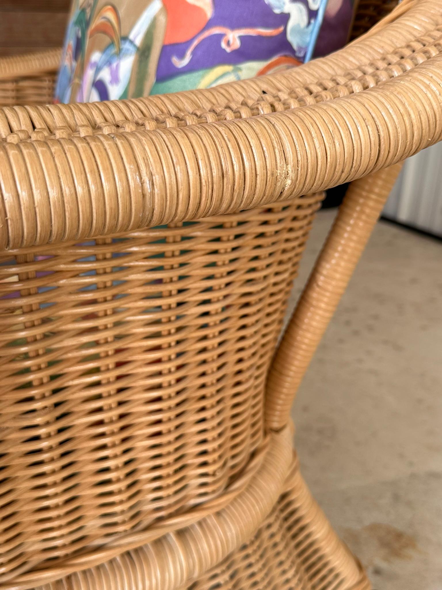 Late 20th-Centurey Rattan Wicker Braid Lounge chairs and Ottoman Set In Good Condition In North Fort Myers, FL