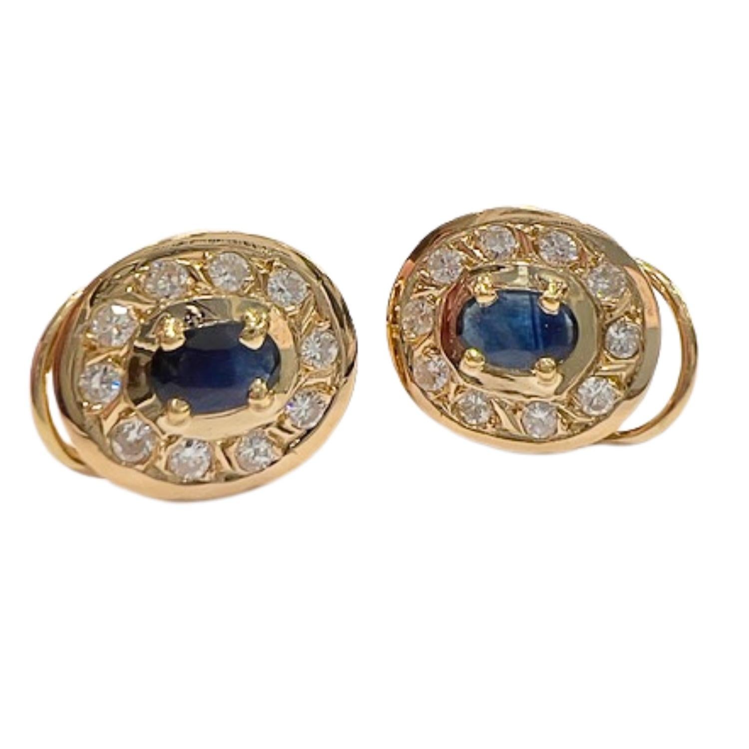 Fin du 20e siècle Boucles d'oreilles en or 18k 0,60 carats de diamants et 0,50 carats de saphirs Pour femmes en vente