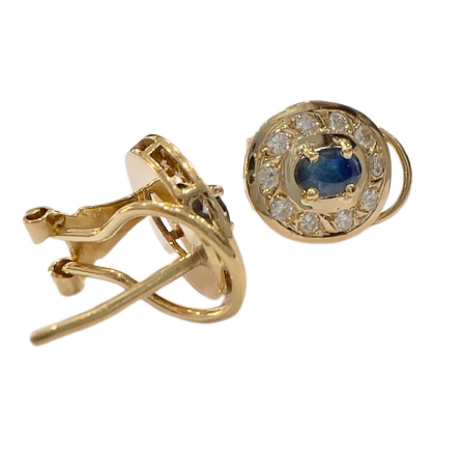 Fin du 20e siècle Boucles d'oreilles en or 18k 0,60 carats de diamants et 0,50 carats de saphirs en vente 1