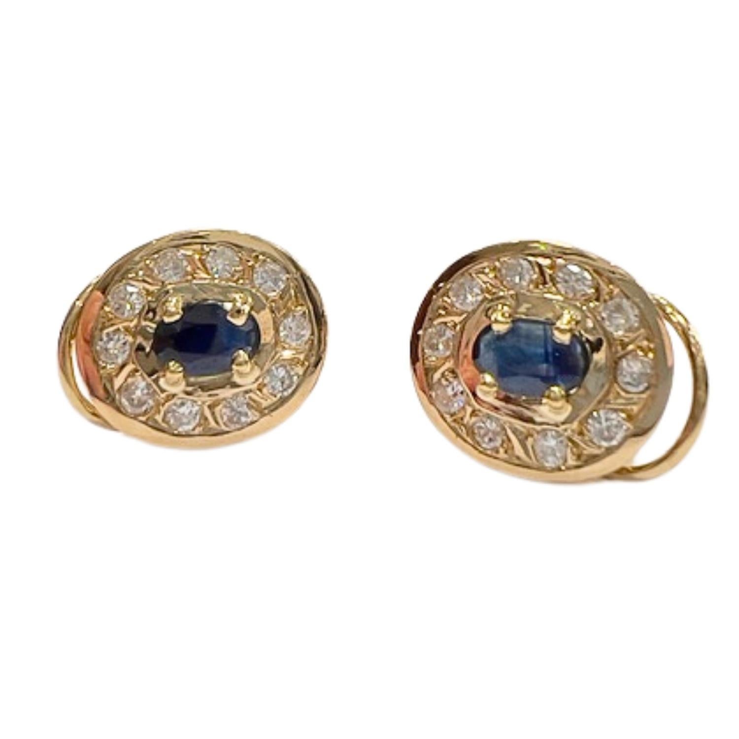 Fin du 20e siècle Boucles d'oreilles en or 18k 0,60 carats de diamants et 0,50 carats de saphirs en vente 2