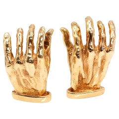 Late 20th Century 14K Yellow Gold Sculptural Hand Earrings