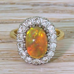 Late 20th Century 1.73 Carat Natural Opal and Diamond Cluster Ring