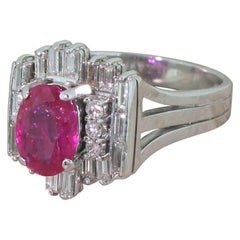 Late 20th Century 1.89 Carat Natural No Heat Ruby and Diamond Ring