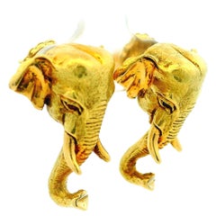 Late 20th Century 18K Gold Elephant Head Earrings with Ruby Eyes
