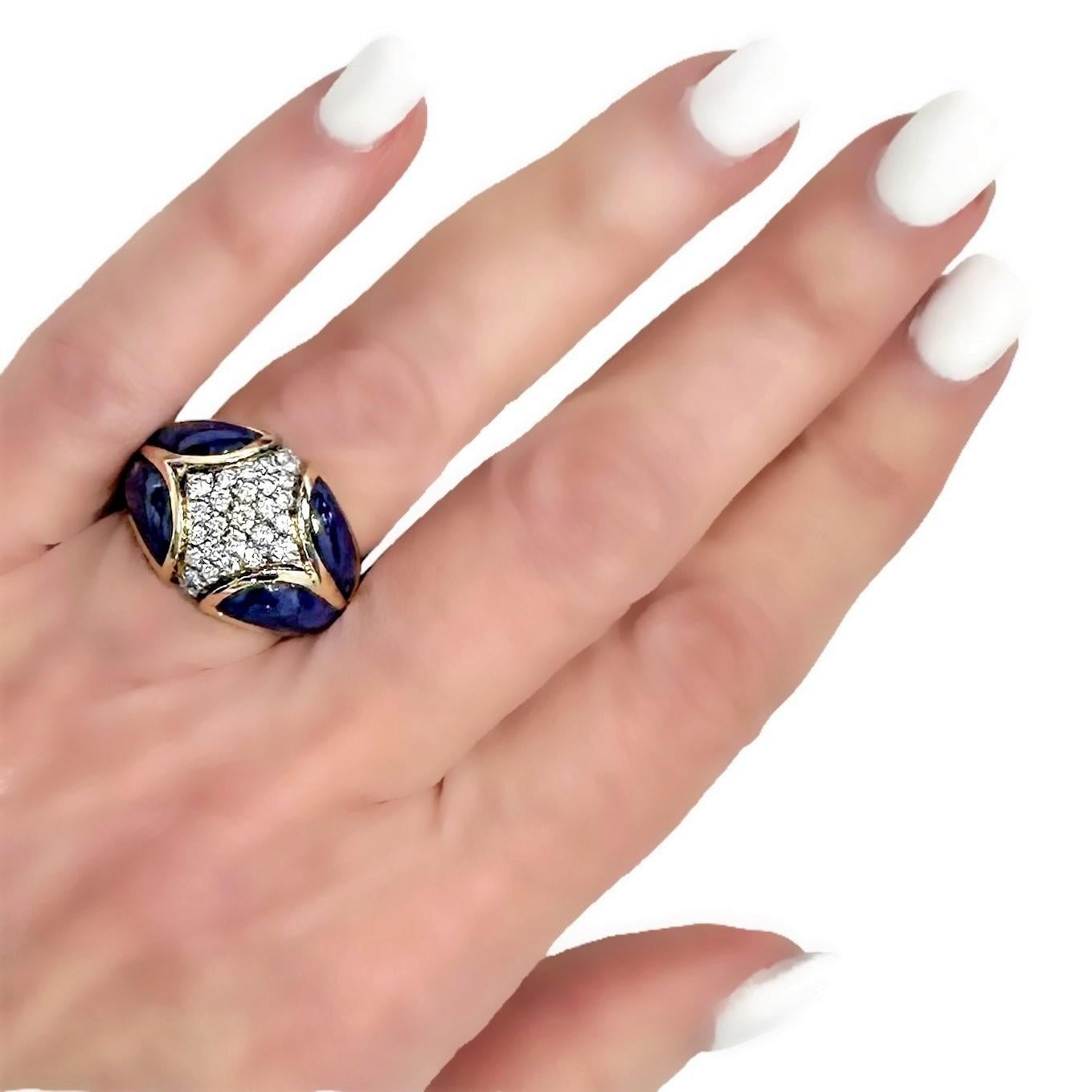 Late-20th Century 18k Yellow Gold, Lapis-Lazuli and Diamond Fashion Ring For Sale 4