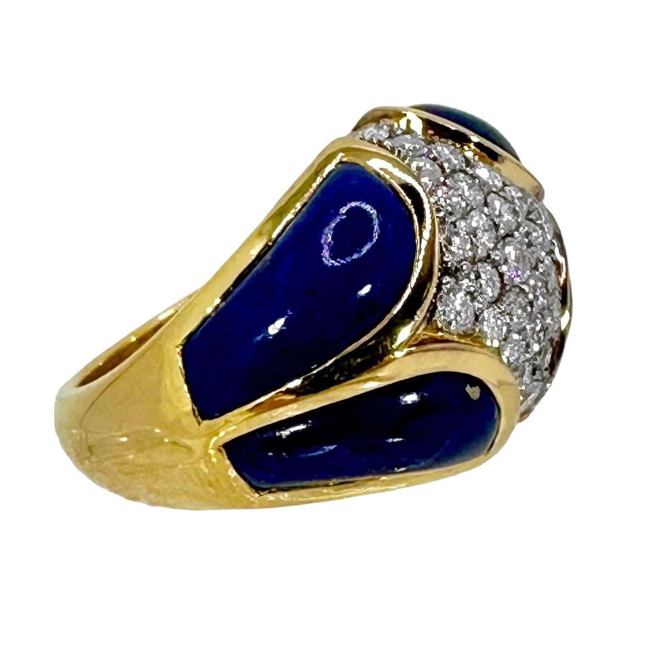 Modern Late-20th Century 18k Yellow Gold, Lapis-Lazuli and Diamond Fashion Ring For Sale