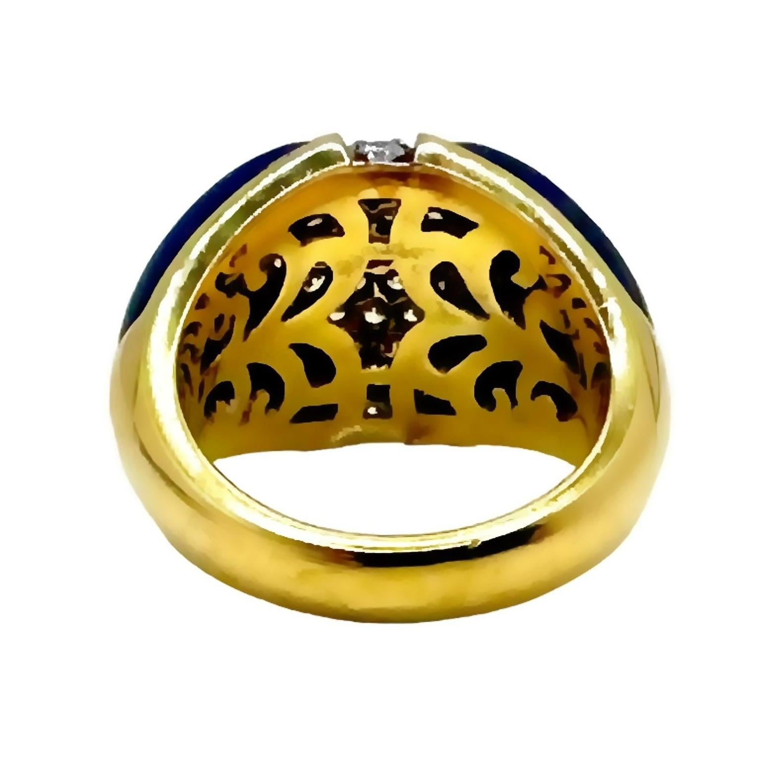 Brilliant Cut Late-20th Century 18k Yellow Gold, Lapis-Lazuli and Diamond Fashion Ring For Sale