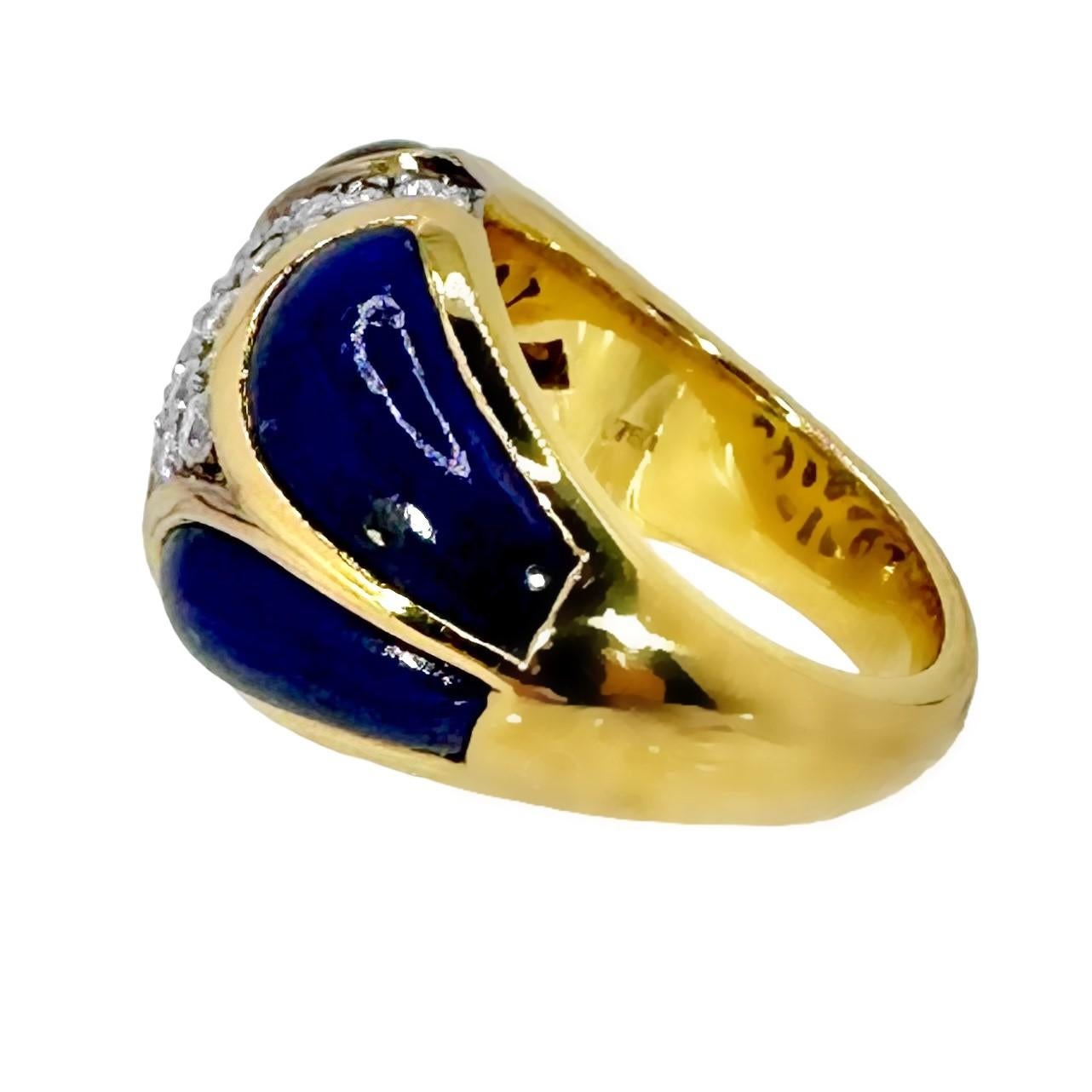 Bague à la mode en or jaune 18 carats, lapis-lazuli et diamants de la fin du 20e siècle Bon état - En vente à Palm Beach, FL