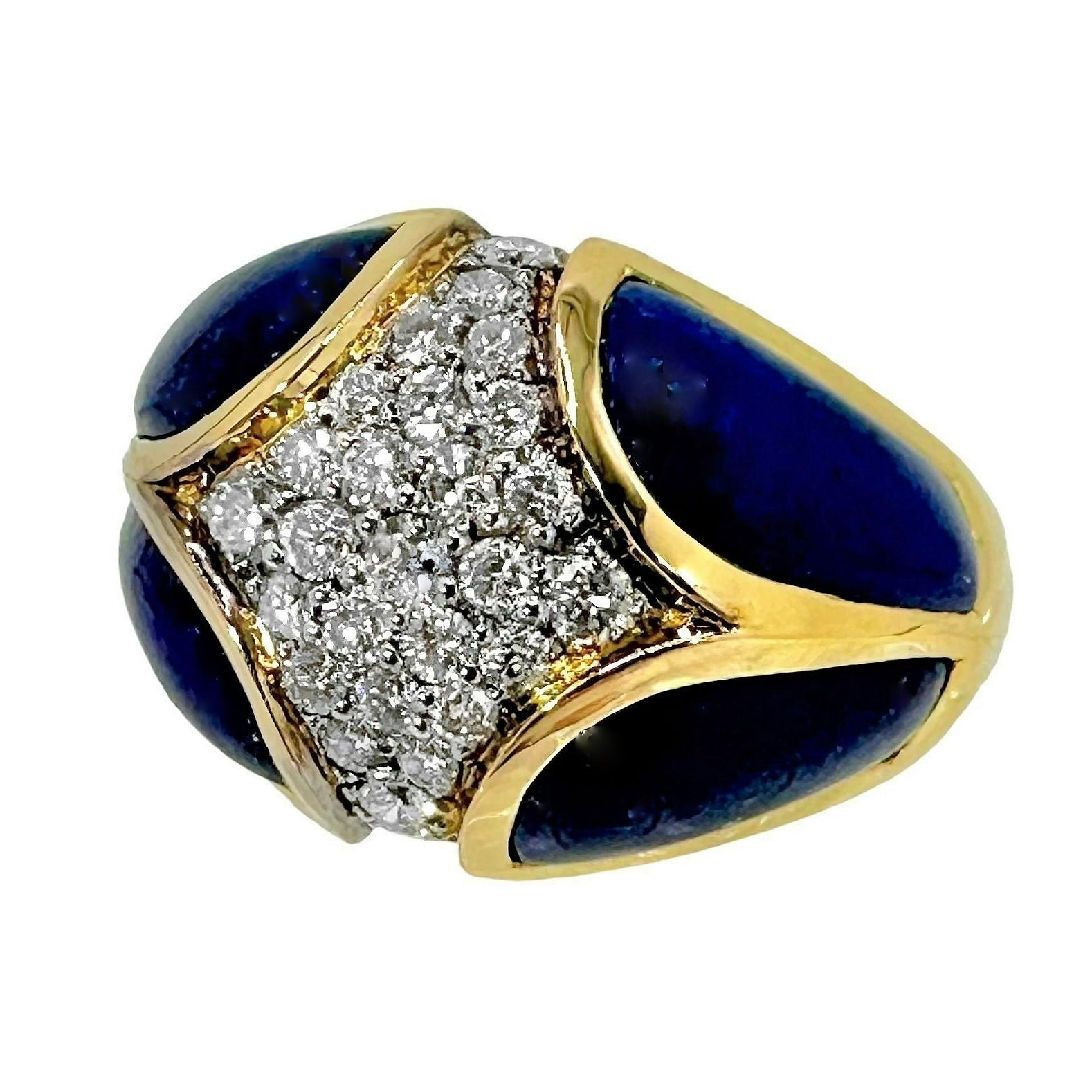 Women's Late-20th Century 18k Yellow Gold, Lapis-Lazuli and Diamond Fashion Ring For Sale