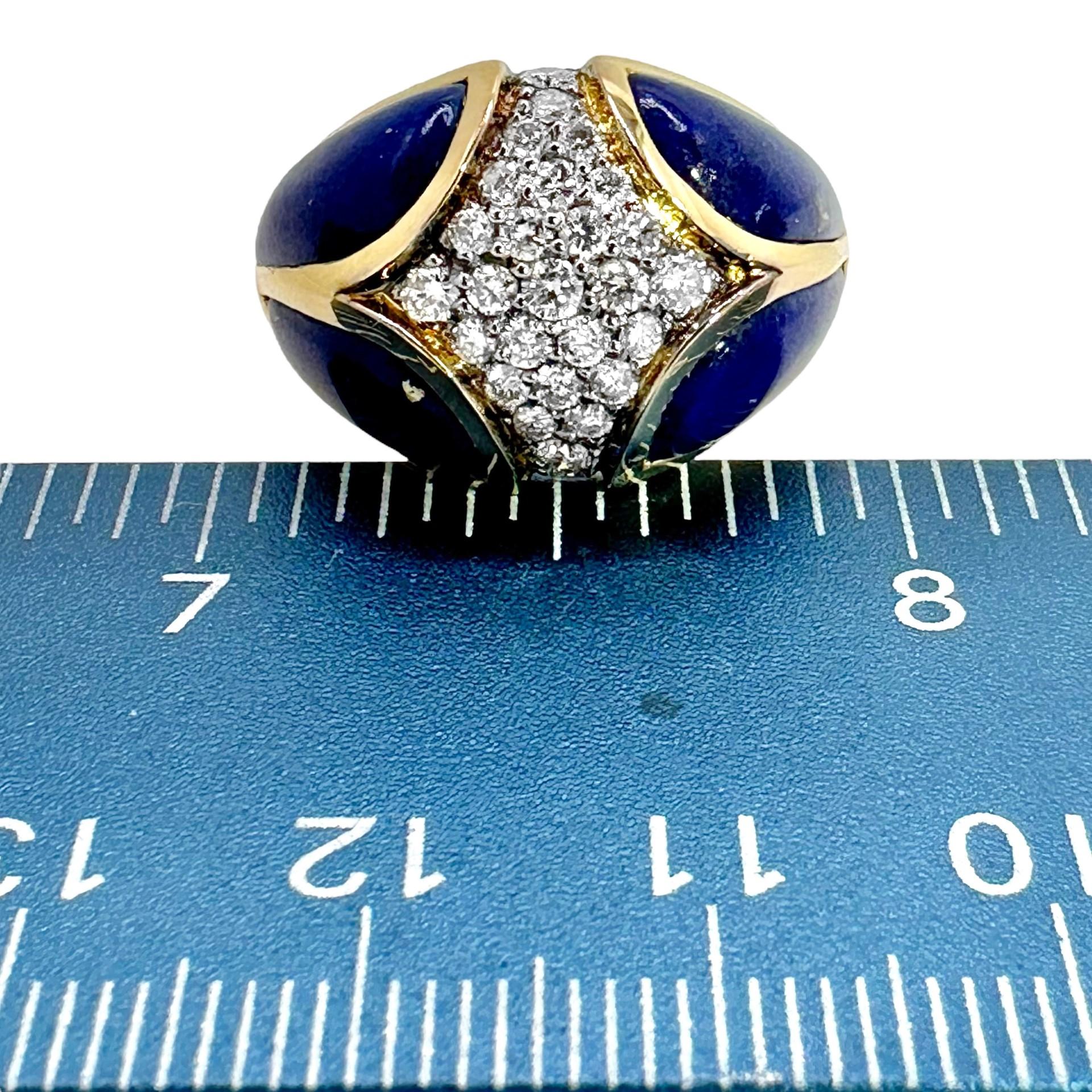 Bague à la mode en or jaune 18 carats, lapis-lazuli et diamants de la fin du 20e siècle en vente 2