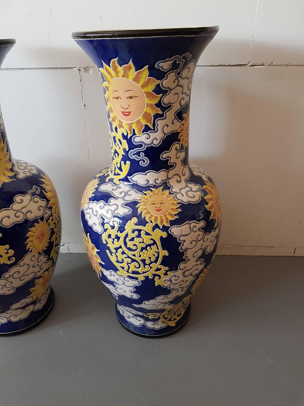 Late 20th Century Two Identical French Earthenware Vases In Good Condition For Sale In Raalte, NL