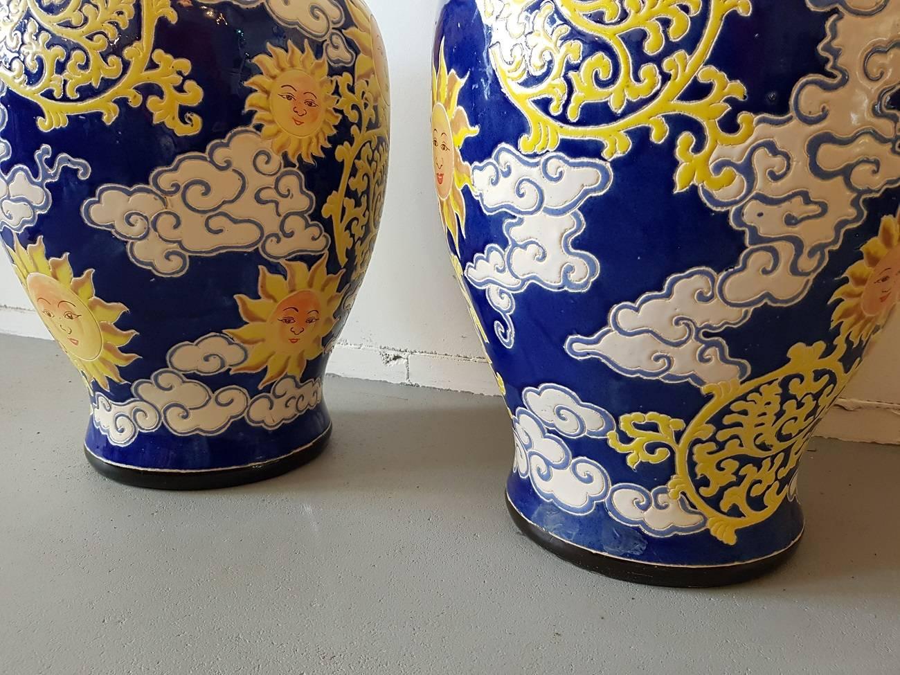 Late 20th Century Two Identical French Earthenware Vases For Sale 3