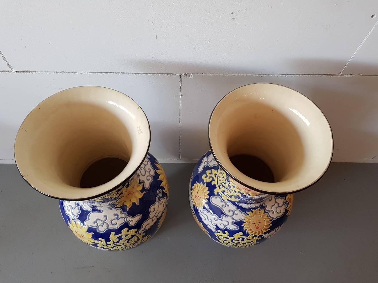 Late 20th Century Two Identical French Earthenware Vases For Sale 4