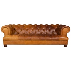 Used Late 20th Century 3-Seat Chesterfield Leather Sofa with Button Down Seat